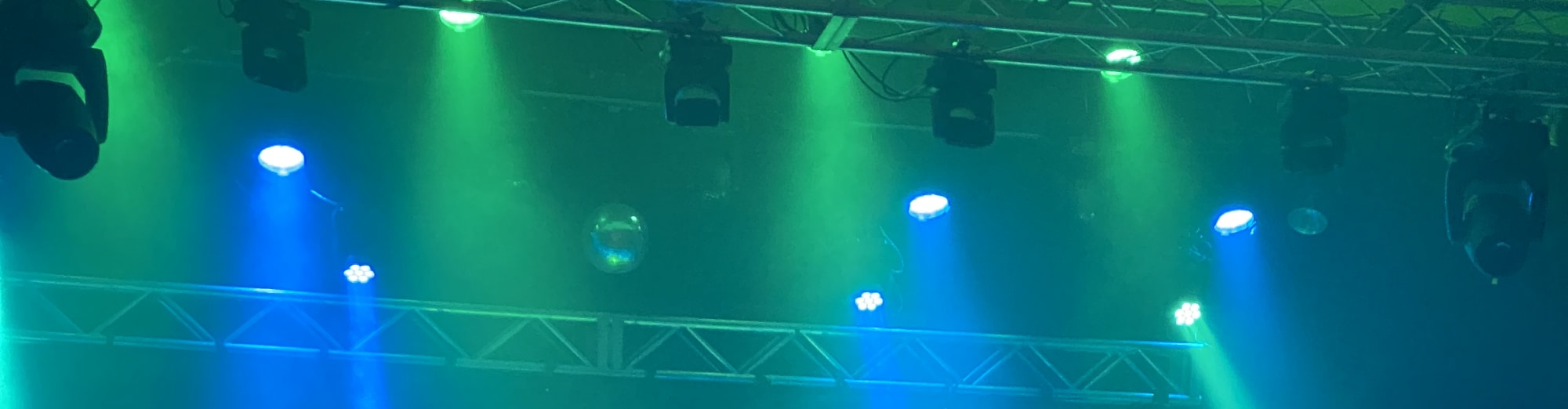 blue and green theater stage lights Portland